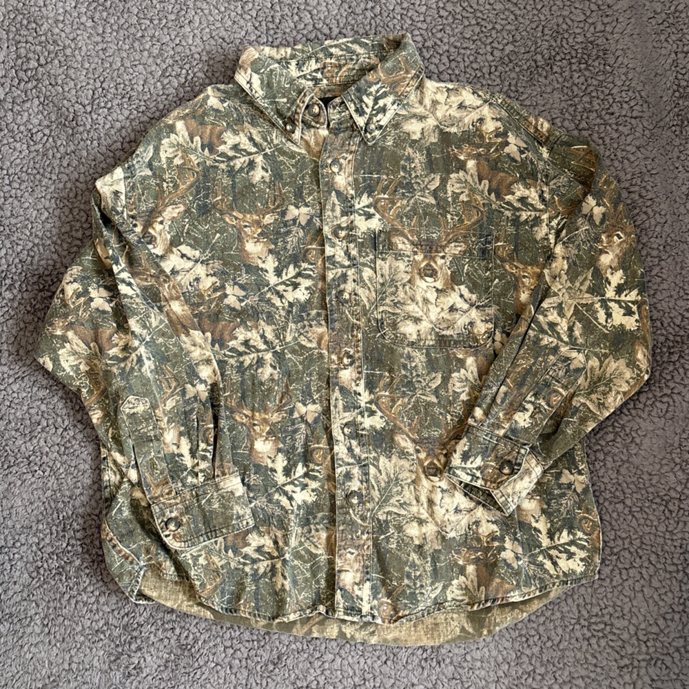 Vintage Red Head camo shirt boys small stick leaf brown‎ green outdoor hunting